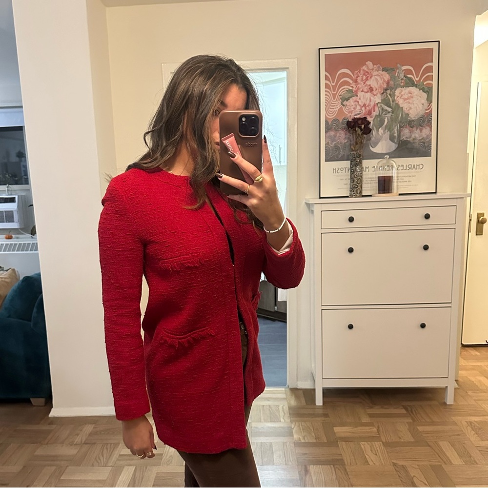 Zara Vibrant Red Textured Jacket